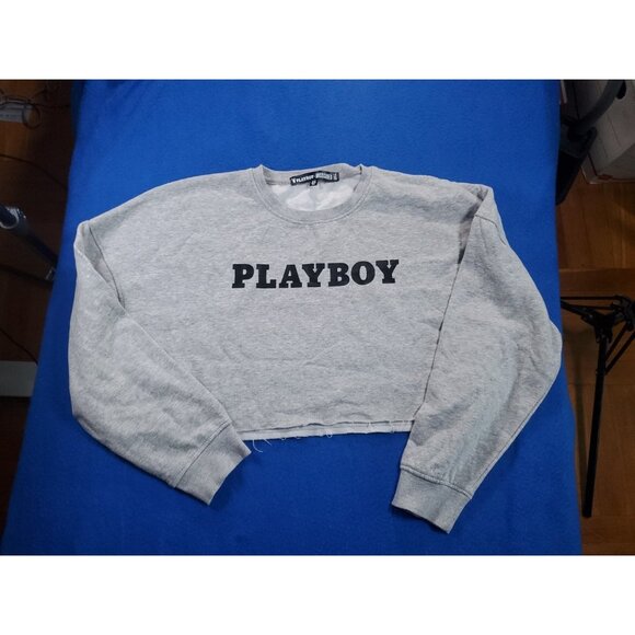 Playboy x Missguided Long Sleeve Cropped Sweater Gray Sweatshirt Women’s Size 8 - Picture 3 of 16